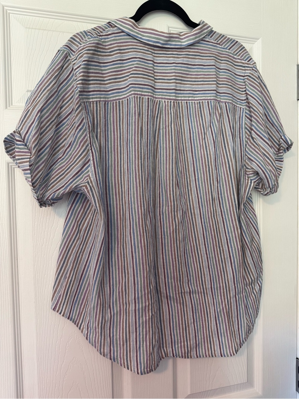 Madewell Multistripe Short-Sleeve Button-Down in Blue, Brown & Cream - Picture 5 of 5